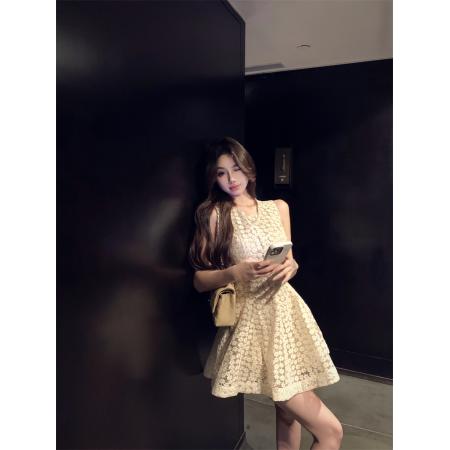 BY16388# 千金感重工小雏菊刺绣蕾丝无袖收腰连衣裙 服裝批發女裝批發服飾貨源