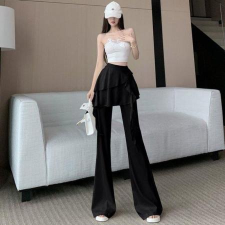 BY16392# 微喇叭裤裙女春夏新款时尚洋气高腰休闲拖地长裤 服裝批發女裝批發服飾貨源