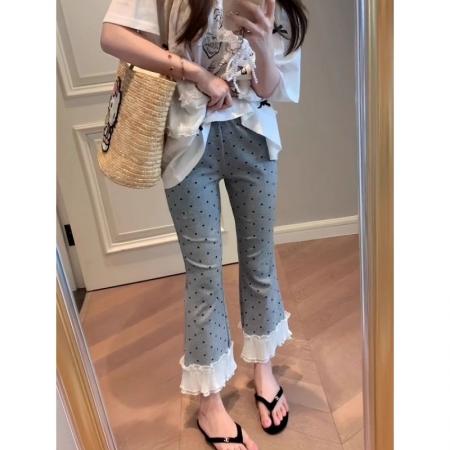 BY16393# 修身弹力9分长裤夏季大码韩国女装新款胖mm甜美风休闲 服裝批發女裝批發服飾貨源