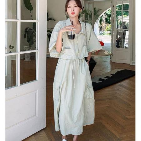 BY16396# 韩系洋气套装裙女夏季新款复古小个子休闲工装薄款半裙两件套潮 服裝批發女裝批發服飾貨源