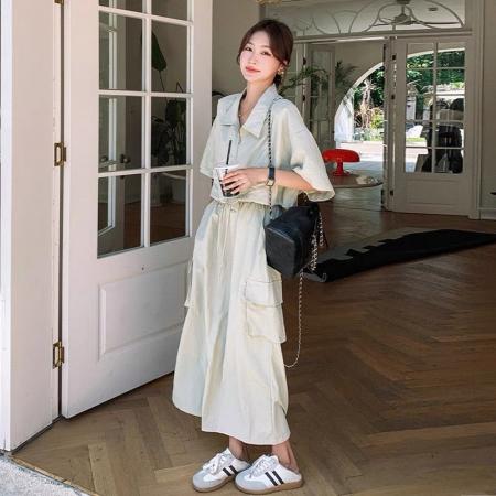 BY16396# 韩系洋气套装裙女夏季新款复古小个子休闲工装薄款半裙两件套潮 服裝批發女裝批發服飾貨源