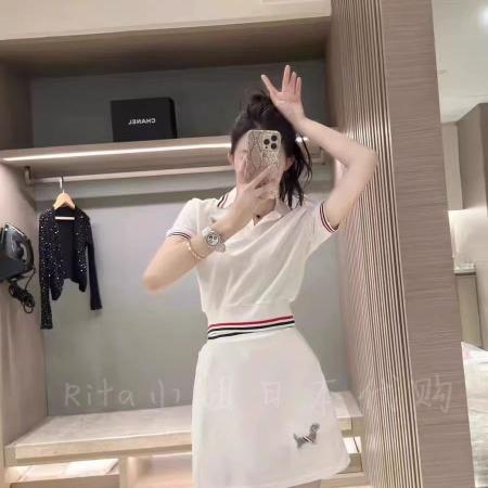 BY16397# 韩系小香风减龄套装女夏撞色翻领短袖上衣高腰开衩裙两件套潮 服裝批發女裝批發服飾貨源