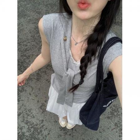 BY16399# 原版质量甜辣妹学院风套装女夏蕾丝拼接T恤花苞半裙两件套潮 服裝批發女裝批發服飾貨源