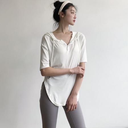 BY16400# 原版韩系连帽运动上衣女夏季普拉提宽松百搭显瘦罩衫t恤瑜伽服潮 服裝批發女裝批發服飾貨源