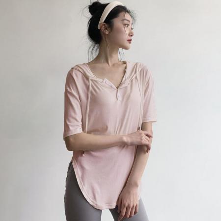 BY16400# 原版韩系连帽运动上衣女夏季普拉提宽松百搭显瘦罩衫t恤瑜伽服潮 服裝批發女裝批發服飾貨源