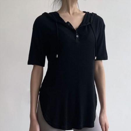 BY16400# 原版韩系连帽运动上衣女夏季普拉提宽松百搭显瘦罩衫t恤瑜伽服潮 服裝批發女裝批發服飾貨源