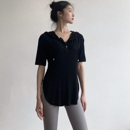 BY16400# 原版韩系连帽运动上衣女夏季普拉提宽松百搭显瘦罩衫t恤瑜伽服潮 服裝批發女裝批發服飾貨源