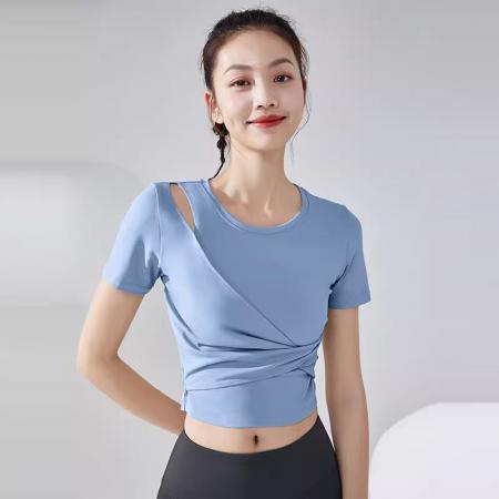 BY16406# 原版韩系运动美学短款透气速干瑜伽T恤女夏季新款薄修身跑步上衣 服裝批發女裝批發服飾貨源