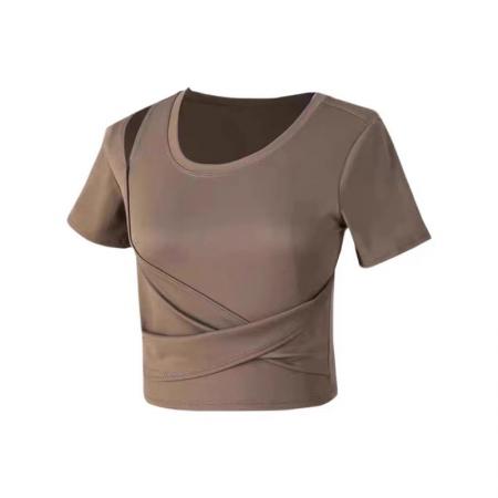 BY16406# 原版韩系运动美学短款透气速干瑜伽T恤女夏季新款薄修身跑步上衣 服裝批發女裝批發服飾貨源