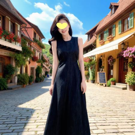 BY16420# 夏季无袖牛仔连衣裙中长裙露腰凉快时尚旅游海边  服裝批發女裝批發服飾貨源