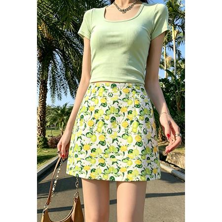BY16428# 绿色清新夏装盐系轻奢小个子辣妹纯欲油画半身裙A字包臀短裙  服裝批發女裝批發服飾貨源