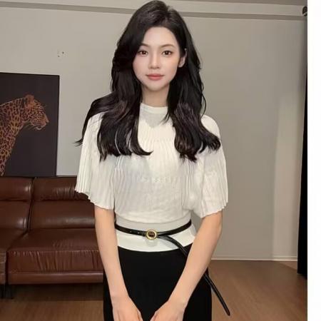 BY16448# 气质百搭显瘦圆领针织上衣  服裝批發女裝批發服飾貨源