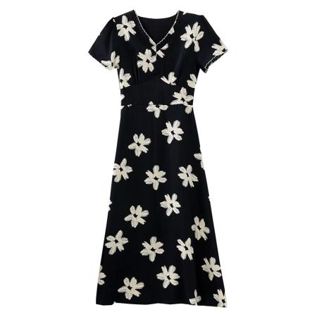 BY16454# 大码胖MM法式复古气质碎花连衣裙女夏新款收腰显瘦a字长裙子  服裝批發女裝批發服飾貨源