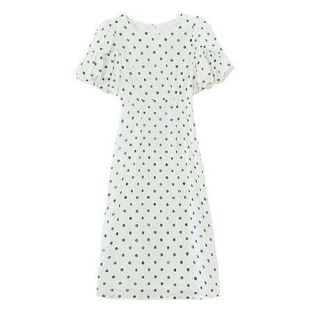 BY16461# 白色波点连衣裙女夏新款雪纺法式轻奢高级感黑白圆点斑点裙子  服裝批發女裝批發服飾貨源