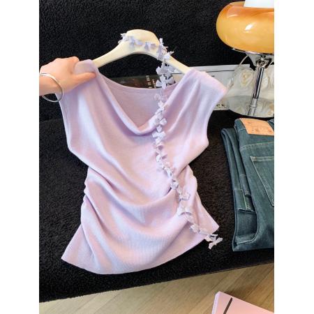 BY16464# 夏季温柔韩系风荡领长袖针织衫女修身气质气质显瘦上衣  服裝批發女裝批發服飾貨源