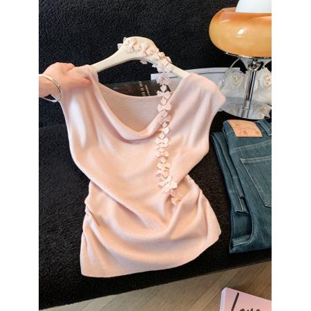 BY16464# 夏季温柔韩系风荡领长袖针织衫女修身气质气质显瘦上衣  服裝批發女裝批發服飾貨源