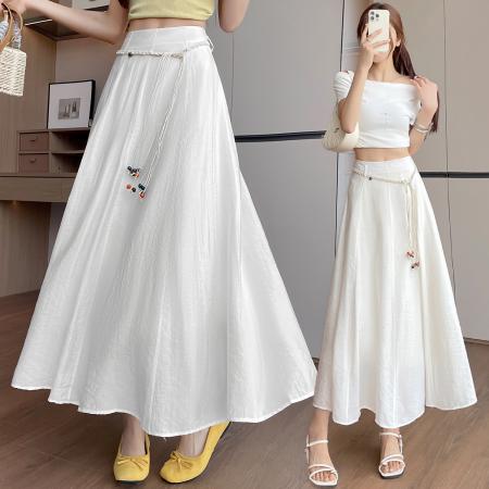 BY16468# 肌理感A字半身裙夏季高腰显瘦时尚百搭系带休闲大摆裙  服裝批發女裝批發服飾貨源