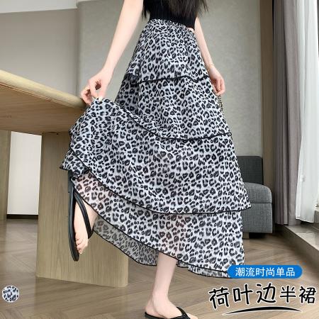 BY16469# 韩系百搭松紧腰复古豹纹蛋糕裙夏季新款显瘦洋气半身长裙  服裝批發女裝批發服飾貨源