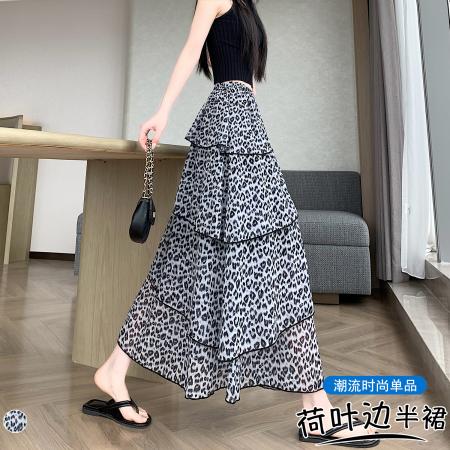 BY16469# 韩系百搭松紧腰复古豹纹蛋糕裙夏季新款显瘦洋气半身长裙  服裝批發女裝批發服飾貨源