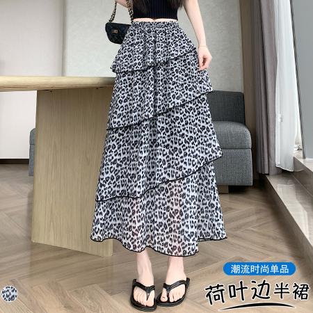 BY16469# 韩系百搭松紧腰复古豹纹蛋糕裙夏季新款显瘦洋气半身长裙  服裝批發女裝批發服飾貨源