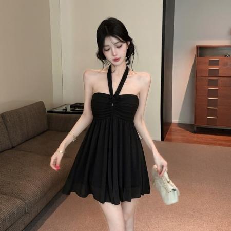 性感低胸网纱挂脖抹胸连衣裙  服裝批發女裝批發服飾貨源