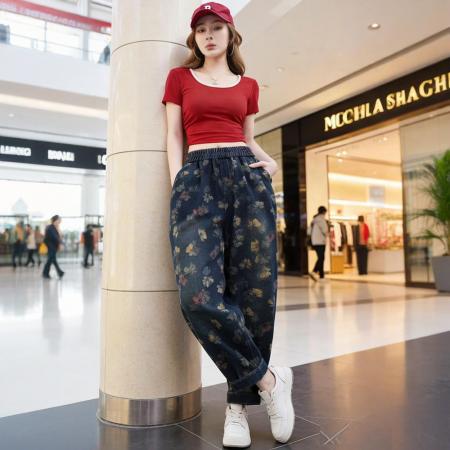 BY16473# 春夏宽松大码哈伦裤老爹裤民族风宽松女牛仔裤  服裝批發女裝批發服飾貨源