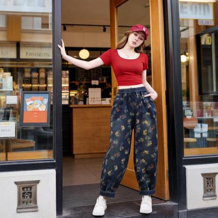 BY16473# 春夏宽松大码哈伦裤老爹裤民族风宽松女牛仔裤  服裝批發女裝批發服飾貨源