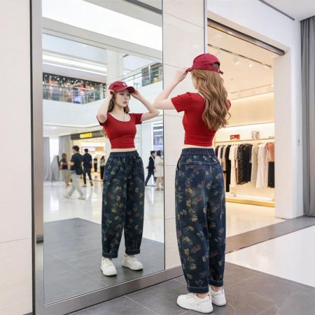 BY16473# 春夏宽松大码哈伦裤老爹裤民族风宽松女牛仔裤  服裝批發女裝批發服飾貨源