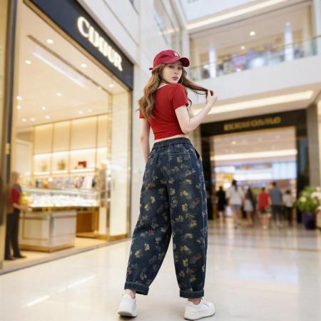 BY16473# 春夏宽松大码哈伦裤老爹裤民族风宽松女牛仔裤  服裝批發女裝批發服飾貨源