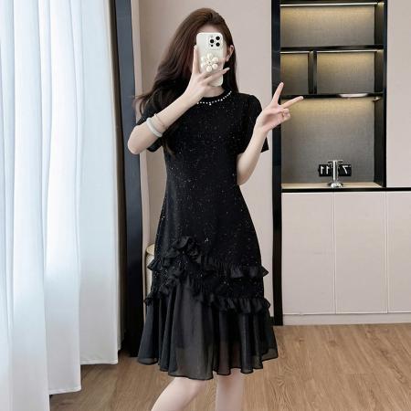 法式轻奢连衣裙女夏款高级质感洋气别致长裙子显瘦时尚网纱鱼尾裙  服裝批發女裝批發服飾貨源