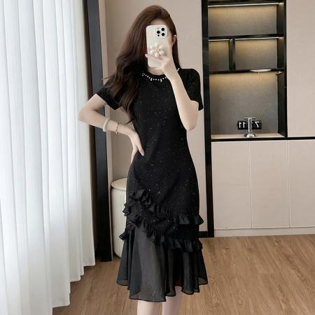 BY16486# 法式轻奢连衣裙女夏款高级质感洋气别致长裙子显瘦时尚网纱鱼尾裙  服裝批發女裝批發服飾貨源