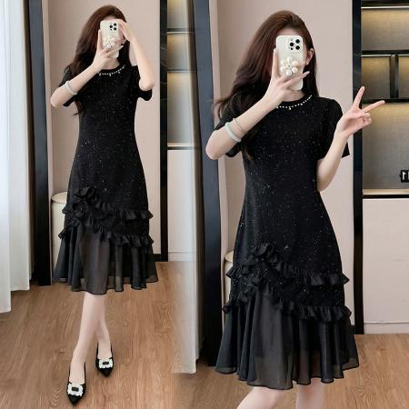 BY16486# 法式轻奢连衣裙女夏款高级质感洋气别致长裙子显瘦时尚网纱鱼尾裙  服裝批發女裝批發服飾貨源