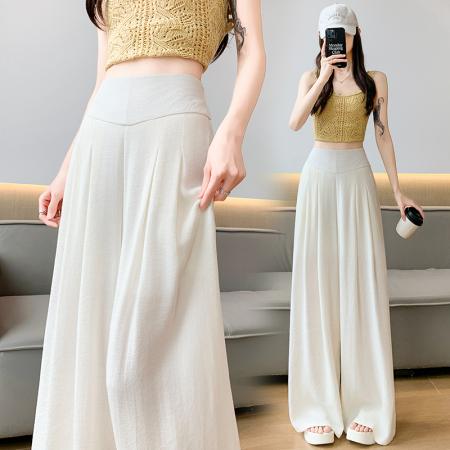 BY16491# 冰丝棉麻阔腿裤女夏季薄款凉凉裤设计感高腰垂感宽松拖地裤裙  服裝批發女裝批發服飾貨源