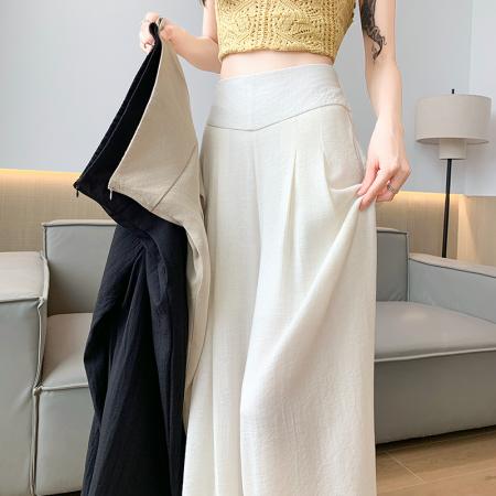 BY16491# 冰丝棉麻阔腿裤女夏季薄款凉凉裤设计感高腰垂感宽松拖地裤裙  服裝批發女裝批發服飾貨源