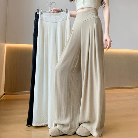 BY16491# 冰丝棉麻阔腿裤女夏季薄款凉凉裤设计感高腰垂感宽松拖地裤裙  服裝批發女裝批發服飾貨源