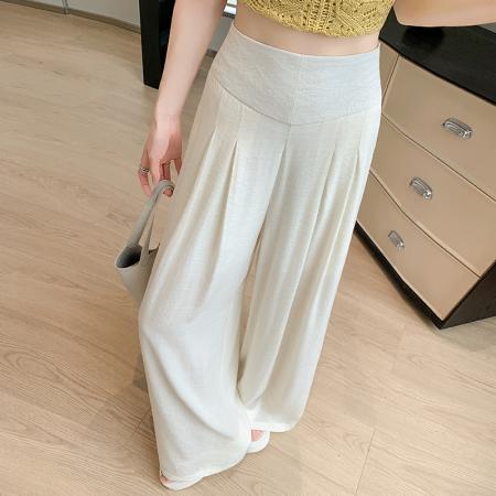 BY16491# 冰丝棉麻阔腿裤女夏季薄款凉凉裤设计感高腰垂感宽松拖地裤裙  服裝批發女裝批發服飾貨源