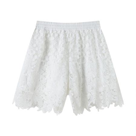 BY16494# 蕾丝镂空短裤女夏季薄款高腰显瘦宽松阔腿松紧腰a字外穿裤子  服裝批發女裝批發服飾貨源