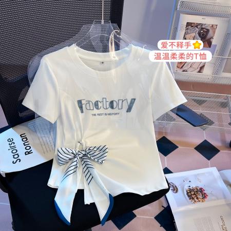 BY16495# 不规则短袖上衣女夏季新款法式通勤气质设计感温柔风T恤  服裝批發女裝批發服飾貨源