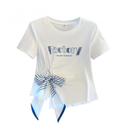 BY16495# 不规则短袖上衣女夏季新款法式通勤气质设计感温柔风T恤  服裝批發女裝批發服飾貨源