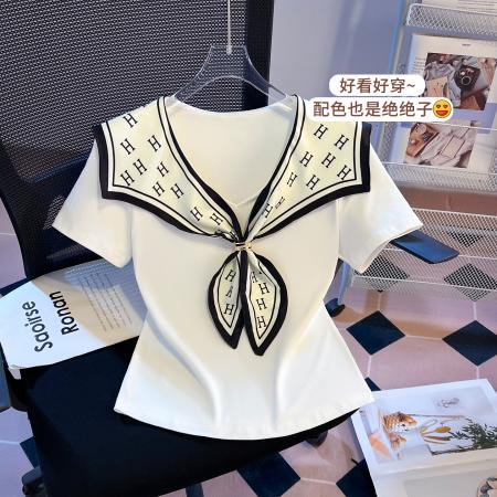 BY16496# 假两件披肩短袖T恤女夏季爆款设计感洋气正肩百搭上衣  服裝批發女裝批發服飾貨源