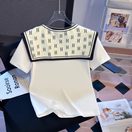 BY16496# 假两件披肩短袖T恤女夏季爆款设计感洋气正肩百搭上衣  服裝批發女裝批發服飾貨源