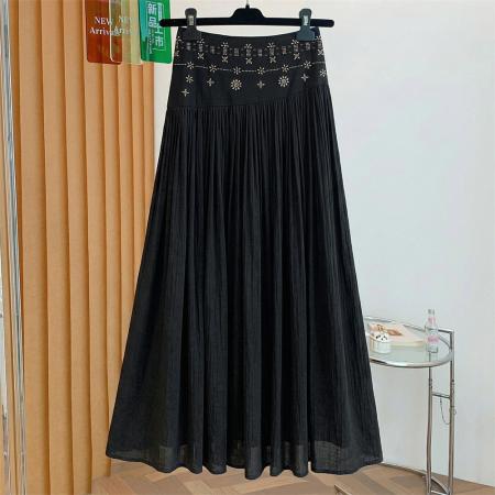 BY16501# ·文艺纯色百搭仙气感中长款裙子女时尚烫钻点缀显瘦半身裙  服裝批發女裝批發服飾貨源