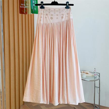 BY16501# ·文艺纯色百搭仙气感中长款裙子女时尚烫钻点缀显瘦半身裙  服裝批發女裝批發服飾貨源