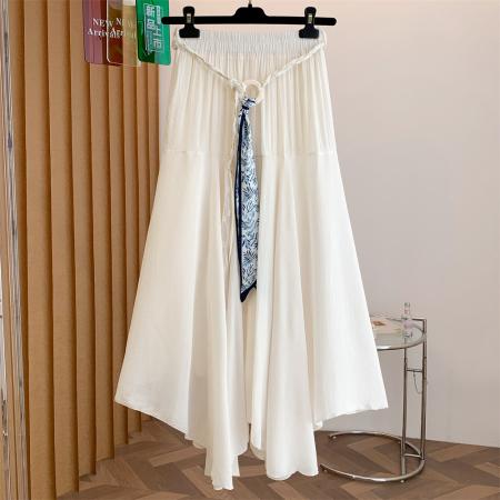 BY16502# 新中式文艺范仙气感中长款纯色百搭显瘦不规则半身裙-配腰带  服裝批發女裝批發服飾貨源