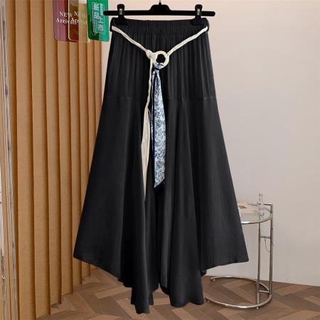 BY16502# 新中式文艺范仙气感中长款纯色百搭显瘦不规则半身裙-配腰带  服裝批發女裝批發服飾貨源