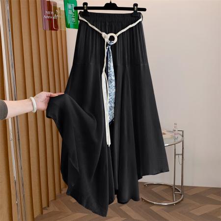 BY16502# 新中式文艺范仙气感中长款纯色百搭显瘦不规则半身裙-配腰带  服裝批發女裝批發服飾貨源