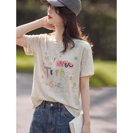 BY16504# 美式彩绘趣味涂鸦上衣26夏季时尚休闲针织印花短袖T恤  服裝批發女裝批發服飾貨源