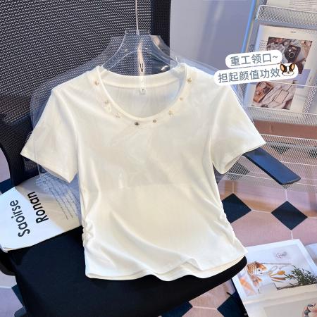 BY16512# 夏季新款韩版甜美小清新修身显瘦圆领短袖上衣女  服裝批發女裝批發服飾貨源