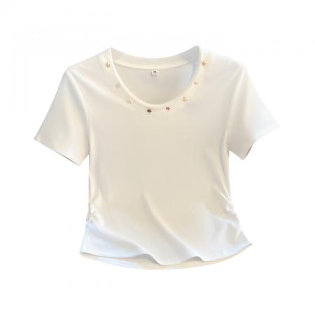 BY16512# 夏季新款韩版甜美小清新修身显瘦圆领短袖上衣女  服裝批發女裝批發服飾貨源