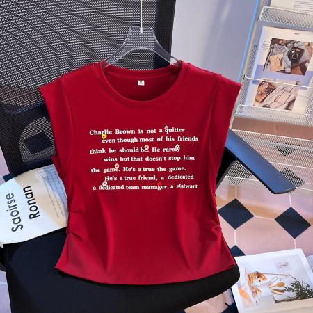 BY16514# 夏季新款飞飞袖印花腰部抽褶显瘦百搭短袖T恤  服裝批發女裝批發服飾貨源